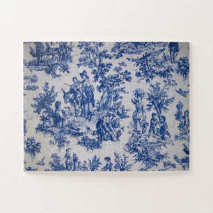 Puzzle Française toile de jouy bleu et blanc élégant