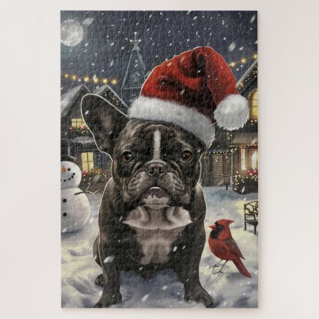 Puzzle French Bulldog Winter Wonderland Christmas Joie (Vertical)