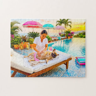Puzzle Frenchie au massage de la piscine