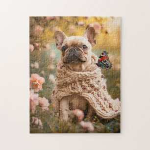 Puzzle Frenchie avec papillon au printemps