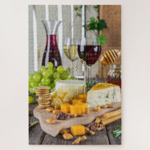Puzzle Fromage Vin Miel Noix Raisins Crackers Nourriture