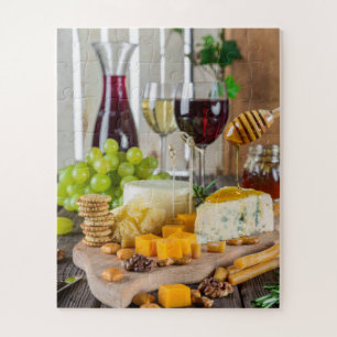 Puzzle Fromage Vin Miel Noix Raisins Crackers Nourriture