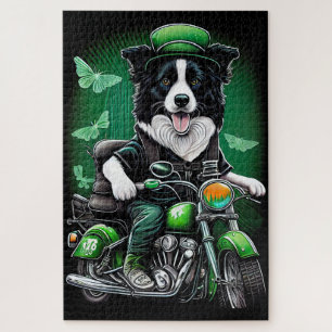 Puzzle Frontière Collie Chien Conduite Vélo St. Patrick's