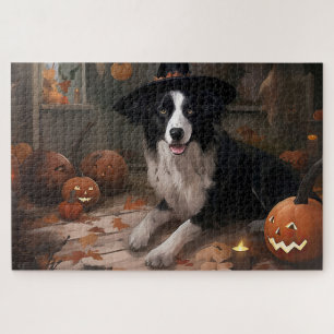 Puzzle Frontière Collie Citrouilles Halloween effroi