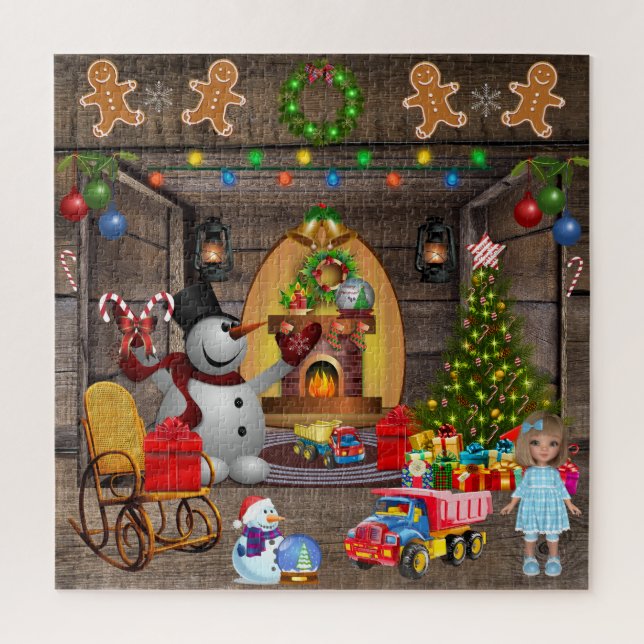 Puzzle Frosty Le Snowman Noël Tree Toys Sucres de canne (Vertical)