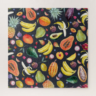 Puzzle Fruits tropicaux : Aquarelle Motif Multifruit.