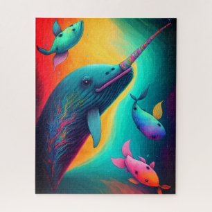 Puzzle Fun Colorful Narwhal Fantasy Sea Creatures Rainbow