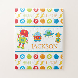 Puzzle Fun Colorful Robot Beep Boop Pattern Kid