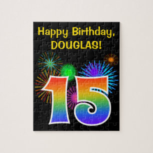 Puzzle Fun Fireworks + Rainbow Motif "15" Anniversaire #