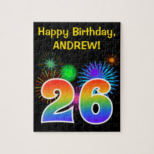 Puzzle Fun Fireworks + Rainbow Motif "26" Anniversaire #