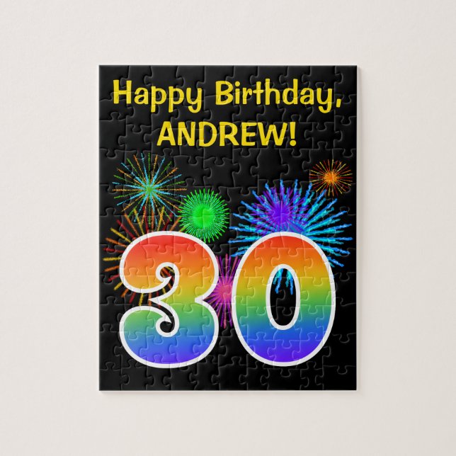 Puzzle Fun Fireworks + Rainbow Motif "30" Anniversaire # (Vertical)