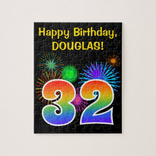 Puzzle Fun Fireworks + Rainbow Motif "32" Anniversaire #