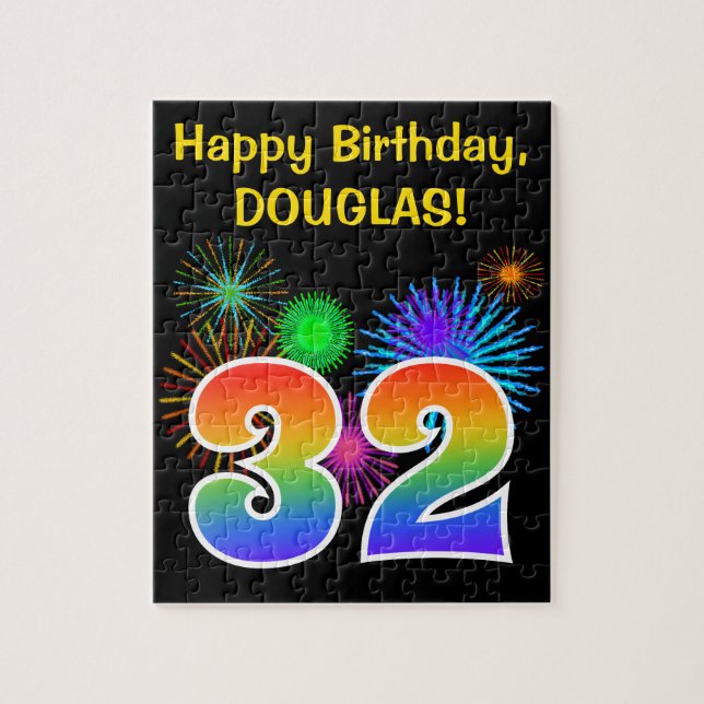Puzzle Fun Fireworks + Rainbow Motif "32" Anniversaire # (Vertical)