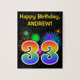Puzzle Fun Fireworks + Rainbow Motif "33" Anniversaire #