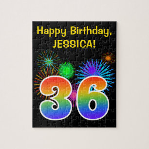 Puzzle Fun Fireworks + Rainbow Motif "36" Anniversaire #