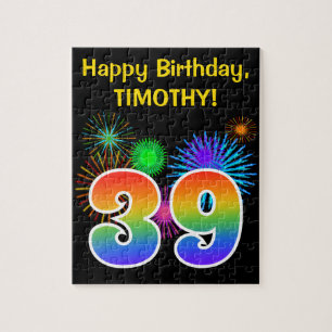 Puzzle Fun Fireworks + Rainbow Motif "39" Anniversaire #