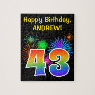 Puzzle Fun Fireworks + Rainbow Motif "43" Anniversaire #