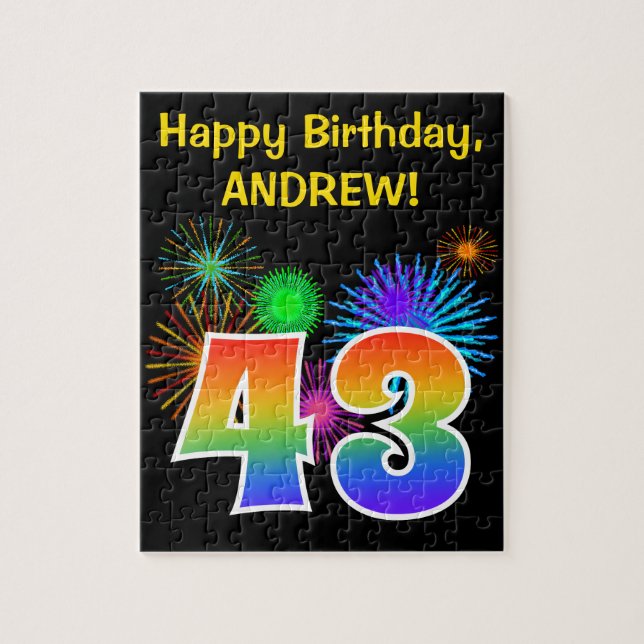 Puzzle Fun Fireworks + Rainbow Motif "43" Anniversaire # (Vertical)
