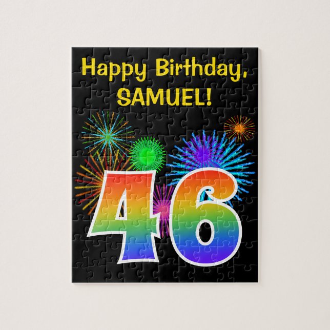 Puzzle Fun Fireworks + Rainbow Motif "46" Anniversaire # (Vertical)