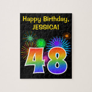 Puzzle Fun Fireworks + Rainbow Motif "48" Anniversaire #
