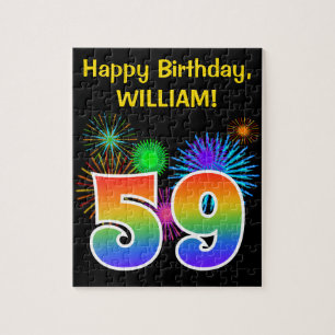 Puzzle Fun Fireworks + Rainbow Motif "59" Anniversaire #