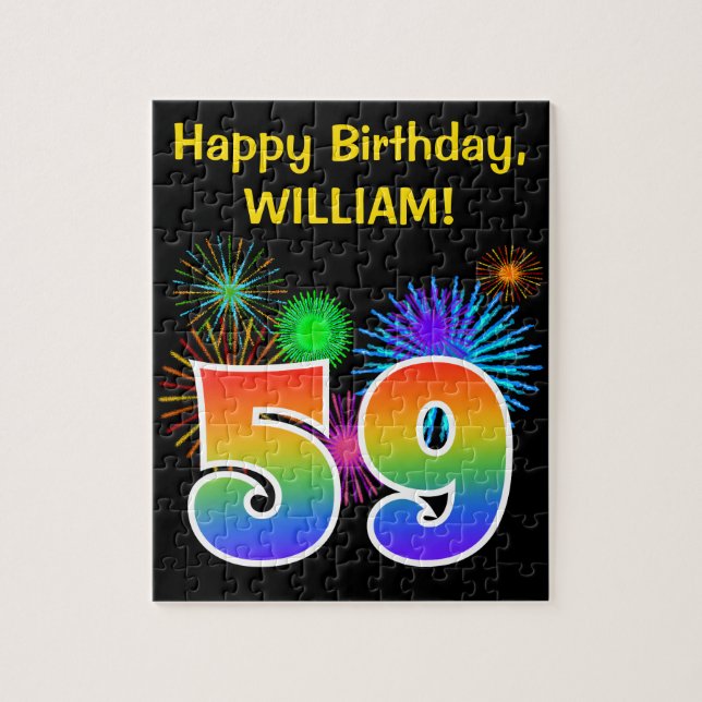 Puzzle Fun Fireworks + Rainbow Motif "59" Anniversaire # (Vertical)