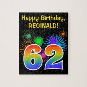 Puzzle Fun Fireworks + Rainbow Motif "62" Anniversaire #