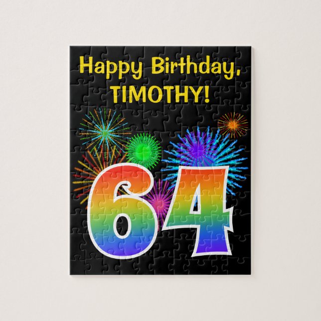 Puzzle Fun Fireworks + Rainbow Motif "64" Anniversaire # (Vertical)