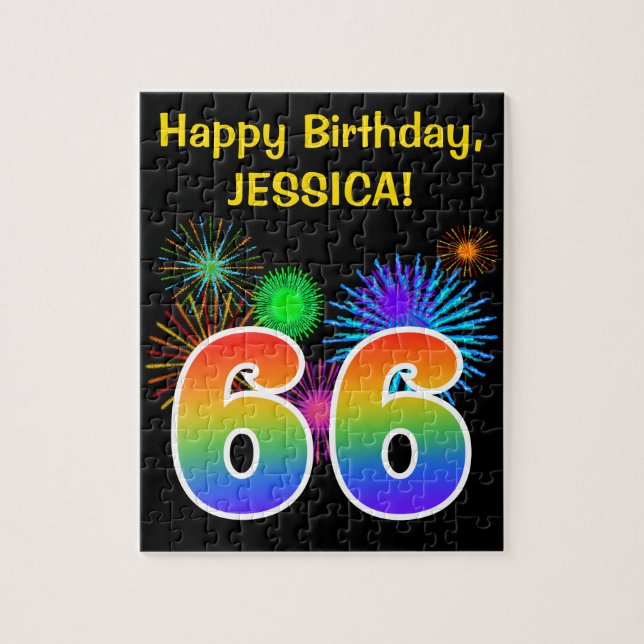 Puzzle Fun Fireworks + Rainbow Motif "66" Anniversaire # (Vertical)