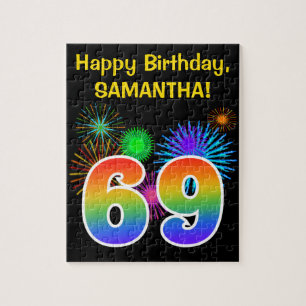 Puzzle Fun Fireworks + Rainbow Motif "69" Anniversaire #