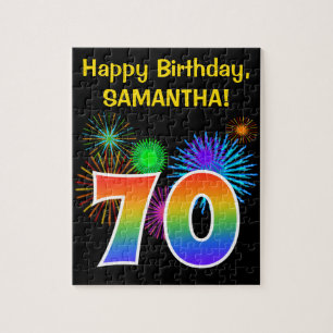 Puzzle Fun Fireworks + Rainbow Motif "70" Anniversaire #