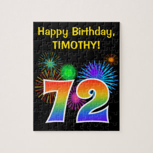 Puzzle Fun Fireworks + Rainbow Motif "72" Anniversaire #