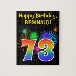 Puzzle Fun Fireworks + Rainbow Motif "73" Anniversaire #