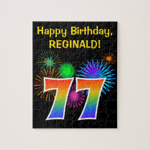 Puzzle Fun Fireworks + Rainbow Motif "77" Anniversaire #