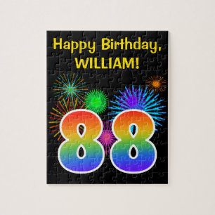 Puzzle Fun Fireworks + Rainbow Motif "88" Anniversaire #