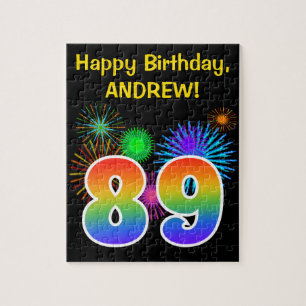 Puzzle Fun Fireworks + Rainbow Motif "89" Anniversaire #