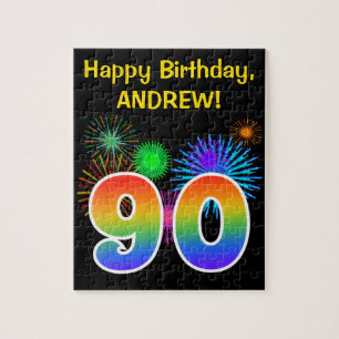 Puzzle Fun Fireworks + Rainbow Motif "90" Anniversaire #