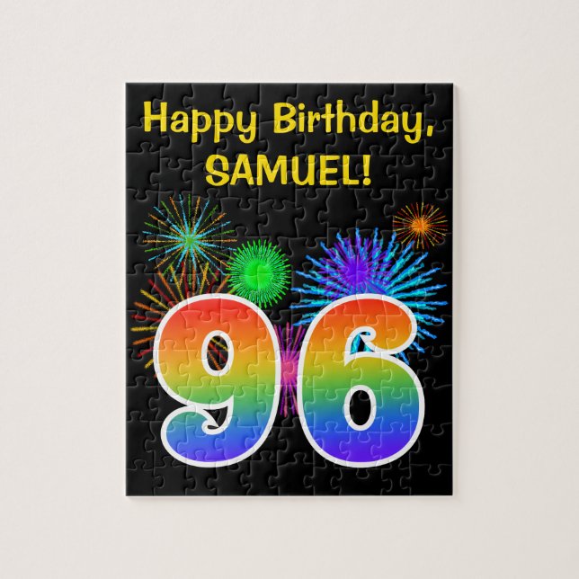 Puzzle Fun Fireworks + Rainbow Motif "96" Anniversaire # (Vertical)