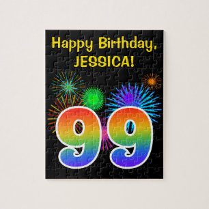 Puzzle Fun Fireworks + Rainbow Motif "99" Anniversaire #