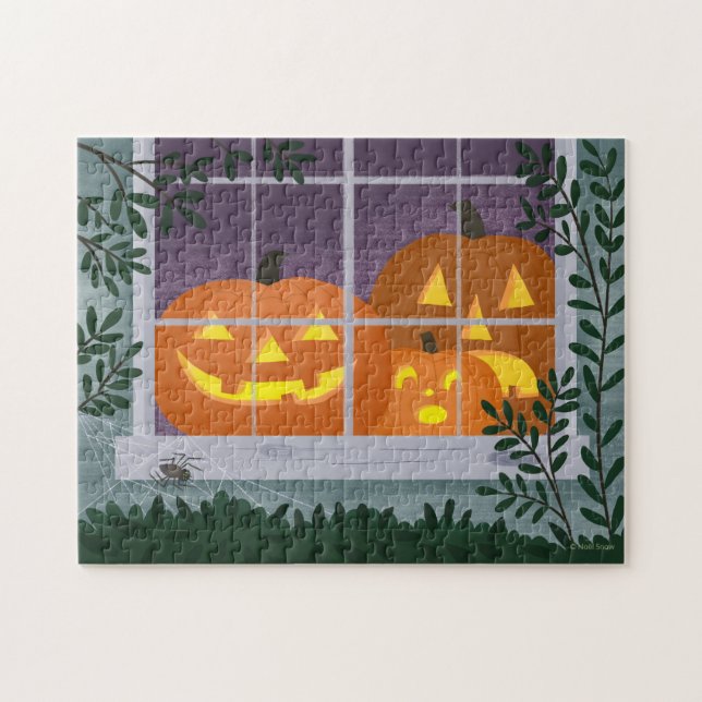 Puzzle Funny Halloween Jack-o' lanternes dans la fenêtre (Horizontal)