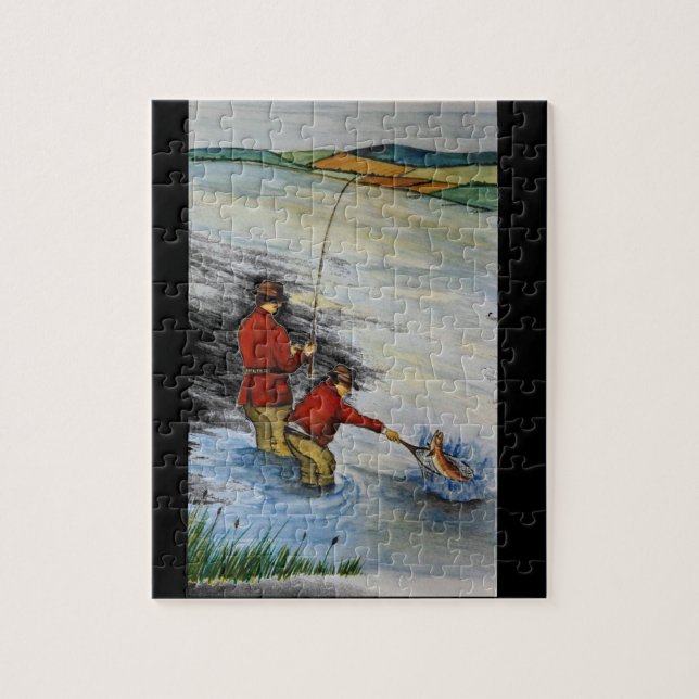 Puzzle für Vater und Sohn beim Angeln (Vertikal)