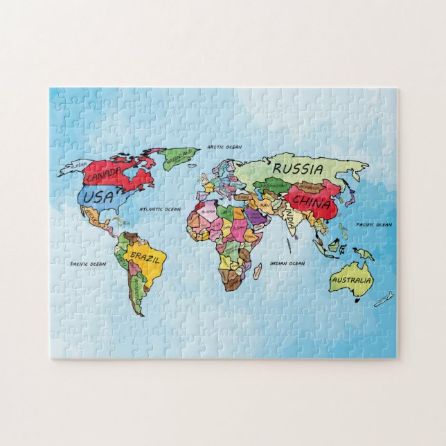 Puzzle für Wasserfarbenkarten der Weltkarte (Horizontal)