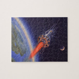 Puzzle Fusée de science-fiction vintage dans l'espace au-