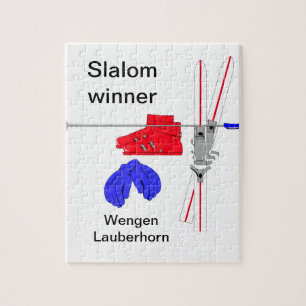 Puzzle Gagnant de slalom, bottes de ski, gants et bâtons
