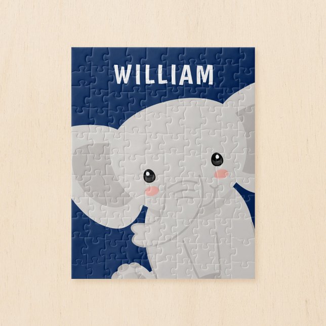 Puzzle Garçon éléphant Navy Bleu Enfants personnalisés (Créateur téléchargé)