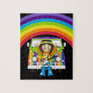 Puzzle Garçon hippie avec la guitare et camping-car