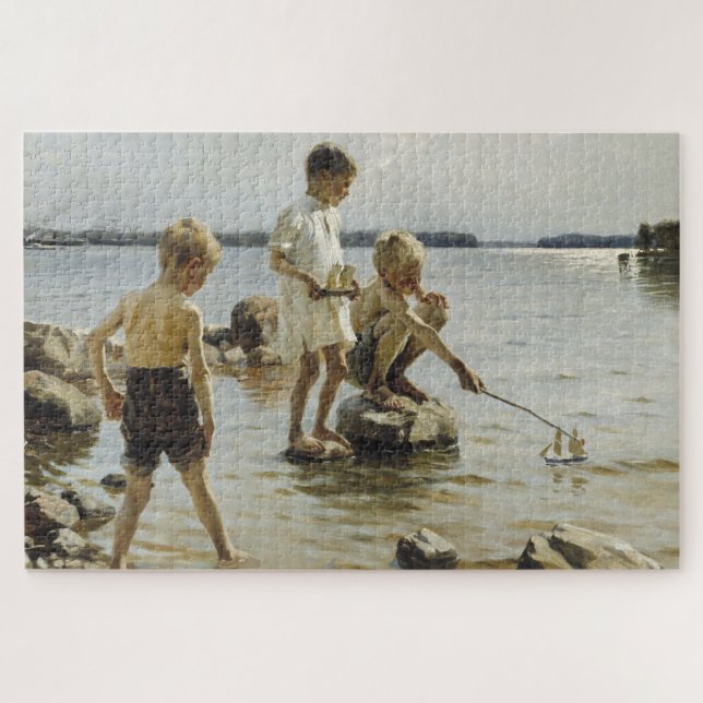 Puzzle Garçons jouant sur le rivage (par Albert Edelfeel) (Horizontal)