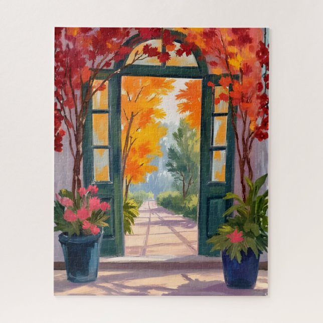 Puzzle Garden Gate | Watercolor Botanical Floral Painting (Vertical)