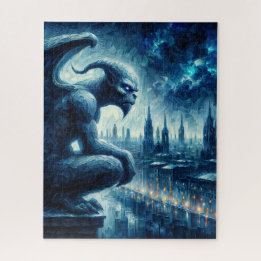 Puzzle Gargoyle Surveille Gothique Ville Bleu