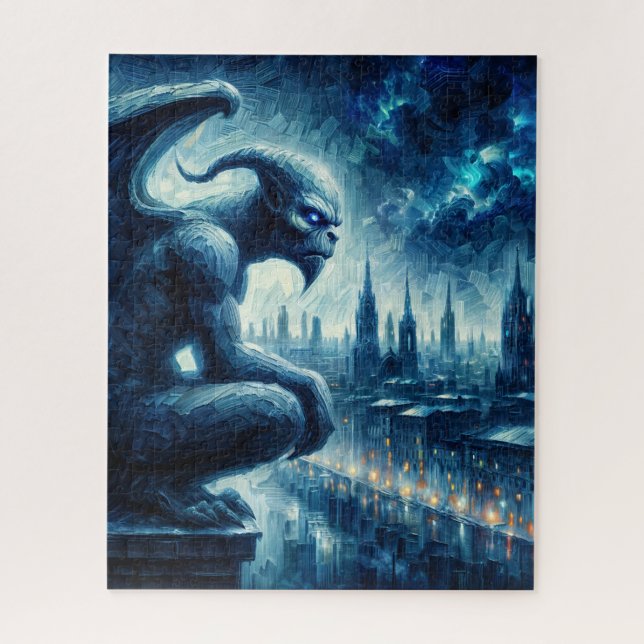 Puzzle Gargoyle Surveille Gothique Ville Bleu (Vertical)